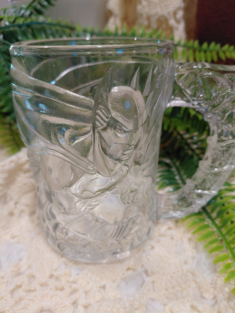 McDonald's Clear Glass Superhero Mug - Embossed Design
